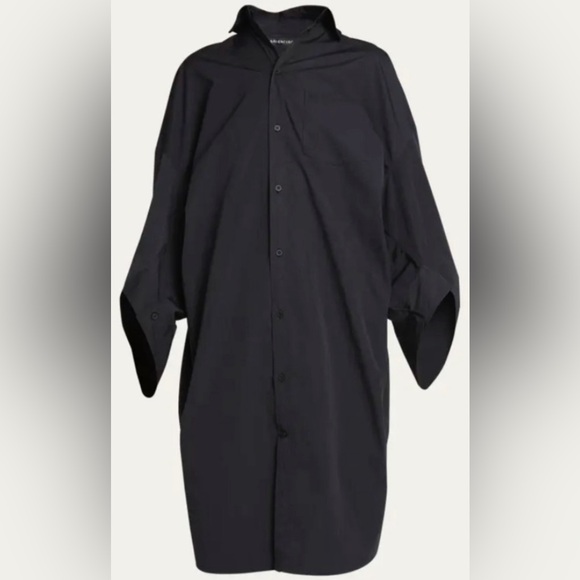 BALENCIAGA Logo-Embroidered Poplin Swing Dress button down$1,790 blk 36FR 4US - Picture 13 of 13